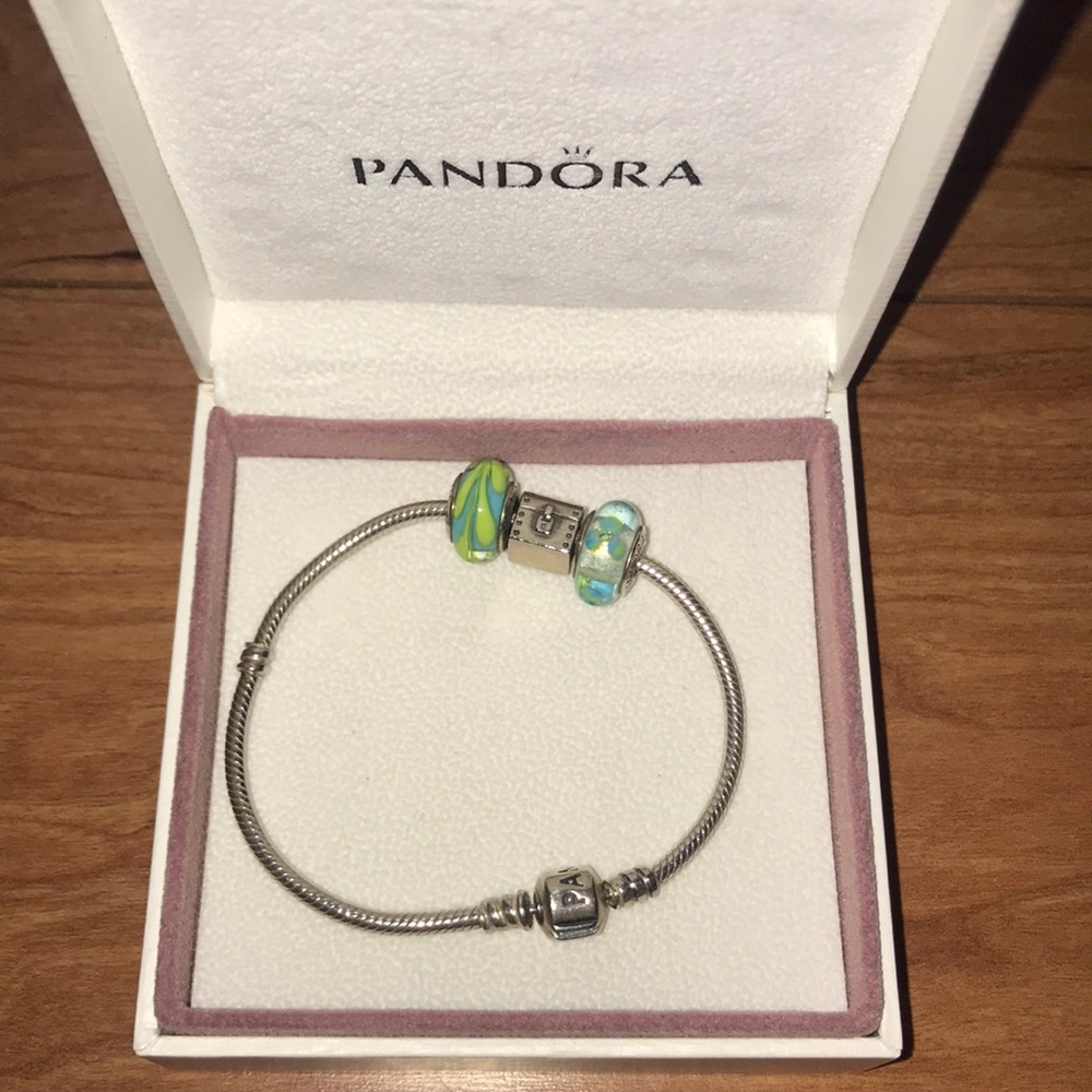 Pandora Bracelet with 3 Authentic Charms